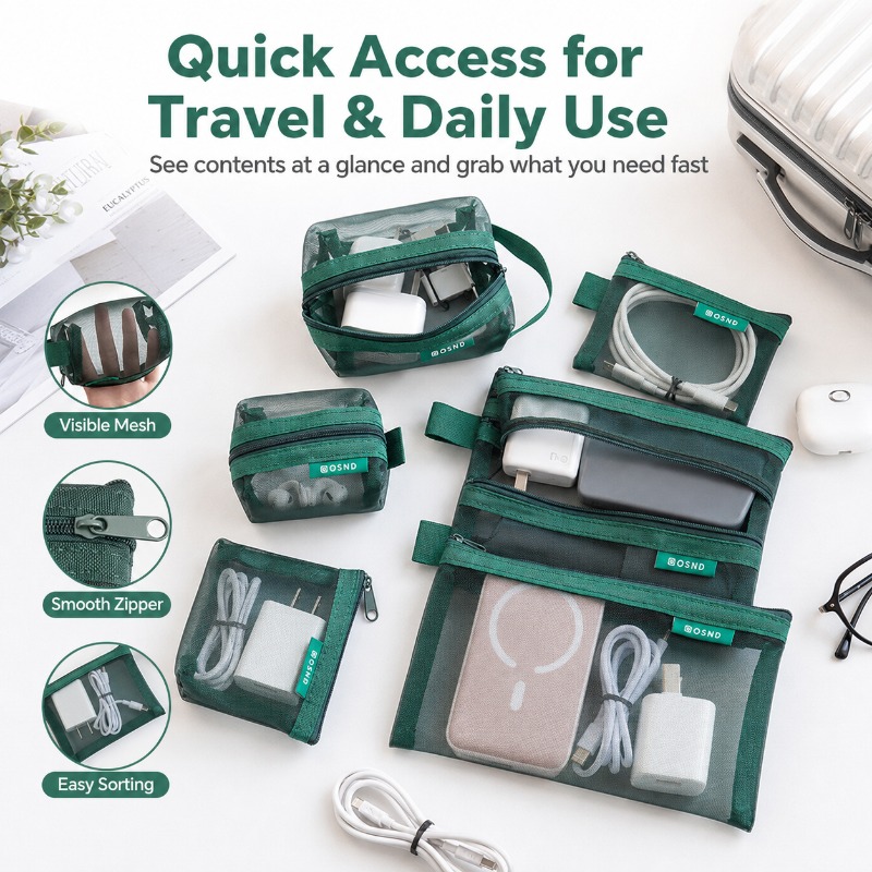 6PCS 휴대용 메쉬 테크 액세서리 가방, 충전기, 이 - Tech Accessories Travel Organizer Pouch 리뷰 및 가격