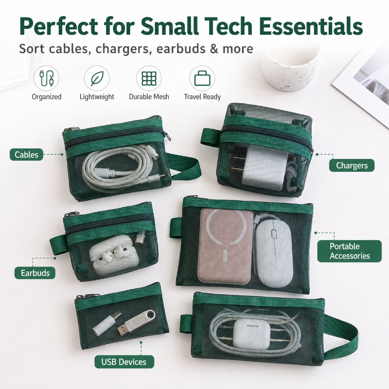 6PCS 휴대용 메쉬 테크 액세서리 가방, 충전기, 이 - Tech Accessories Travel Organizer Pouch 리뷰 및 가격