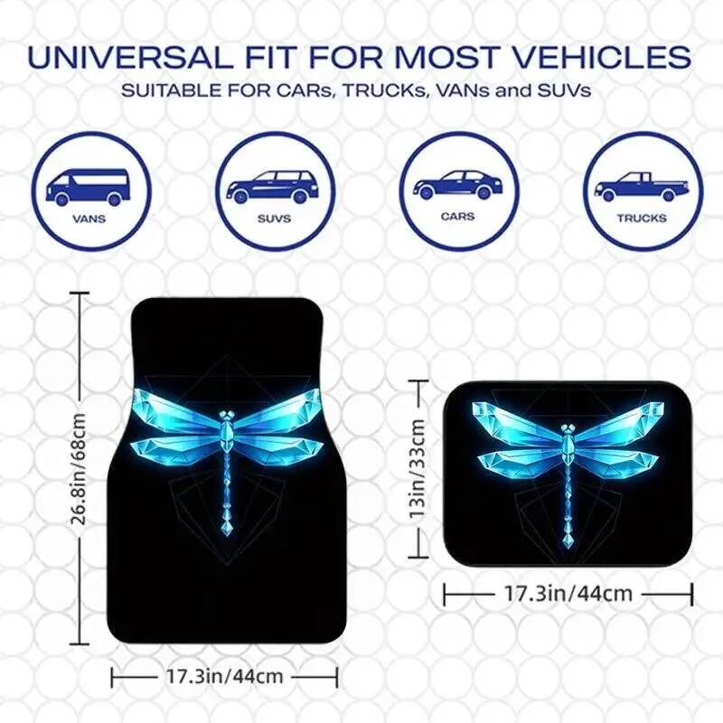 4Pcs 블루 크리스탈 잠자리 블랙 자동차 바닥 매트  - Universal Tech Accessories 리뷰 및 가격
