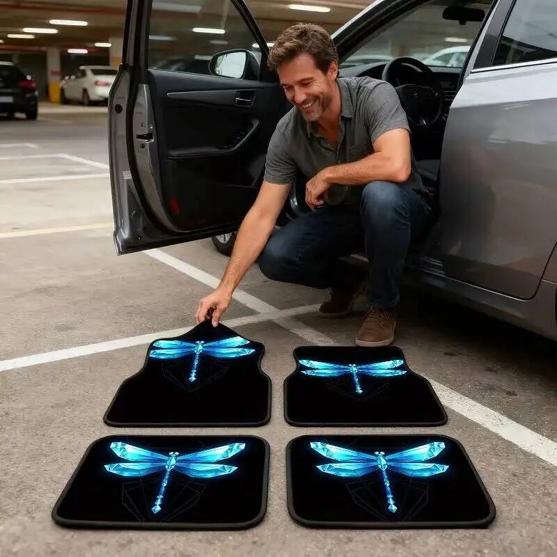 4Pcs 블루 크리스탈 잠자리 블랙 자동차 바닥 매트  - Universal Tech Accessories 리뷰 및 가격