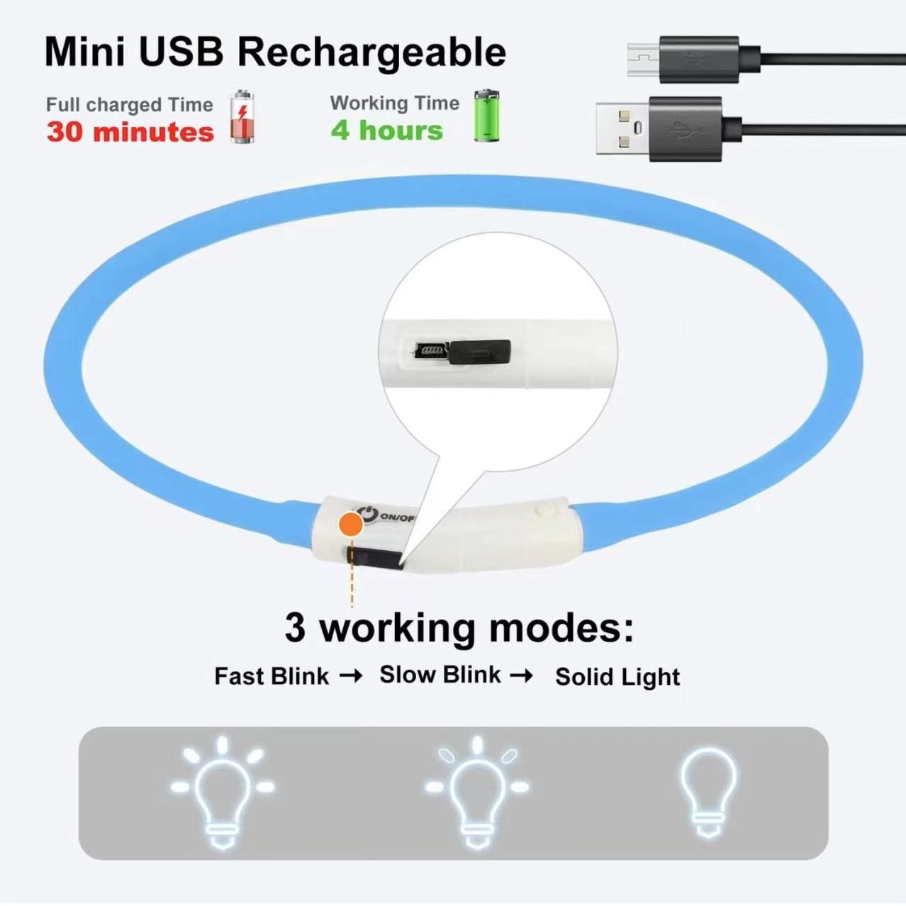 실리콘 LED 개 목걸이 충전식 3 작업 모드 더 가볍 - Tech Dog Accessories 리뷰 및 가격