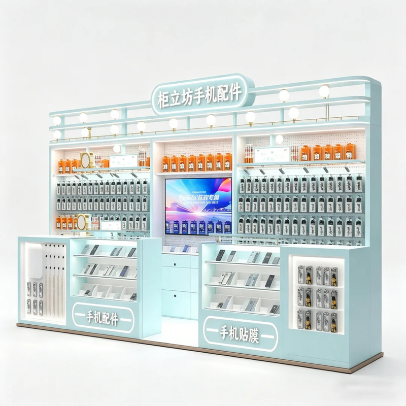 맞춤형 하늘색 휴대폰 액세서리 키오스크 |   몰업앤테 - Tech Accessories Kiosk 리뷰 및 가격