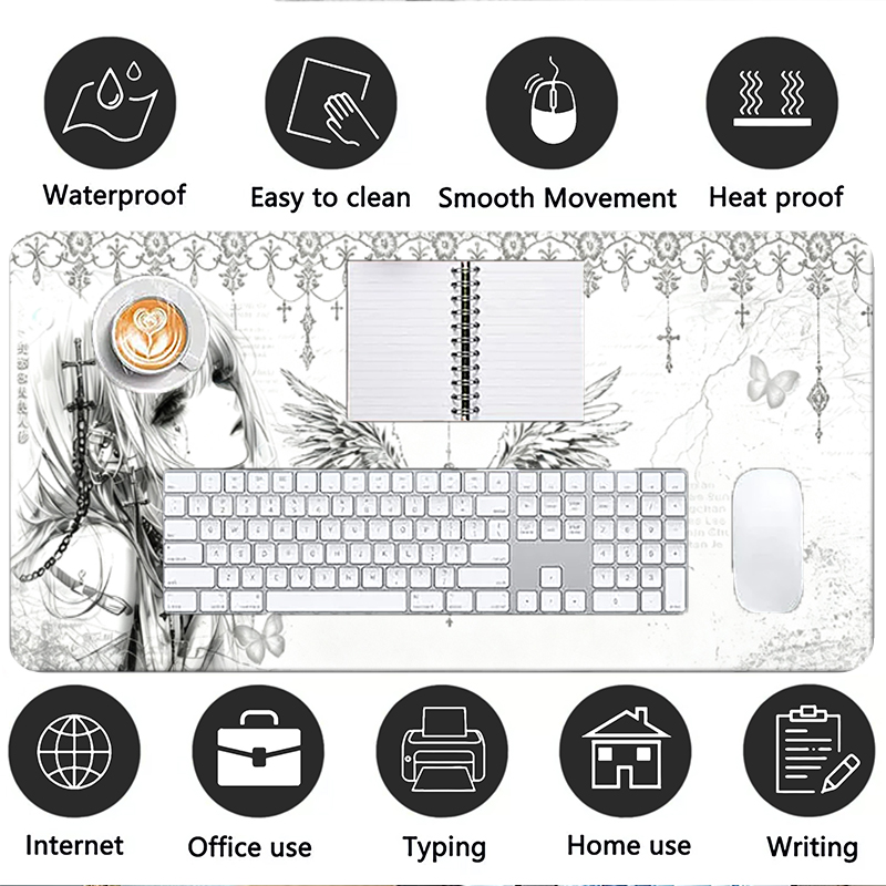 가죽 마우스 패드 블랙 화이트 애니메이션 미학 천사 소 - Tech Accessories For Office Desk 리뷰 및 가격